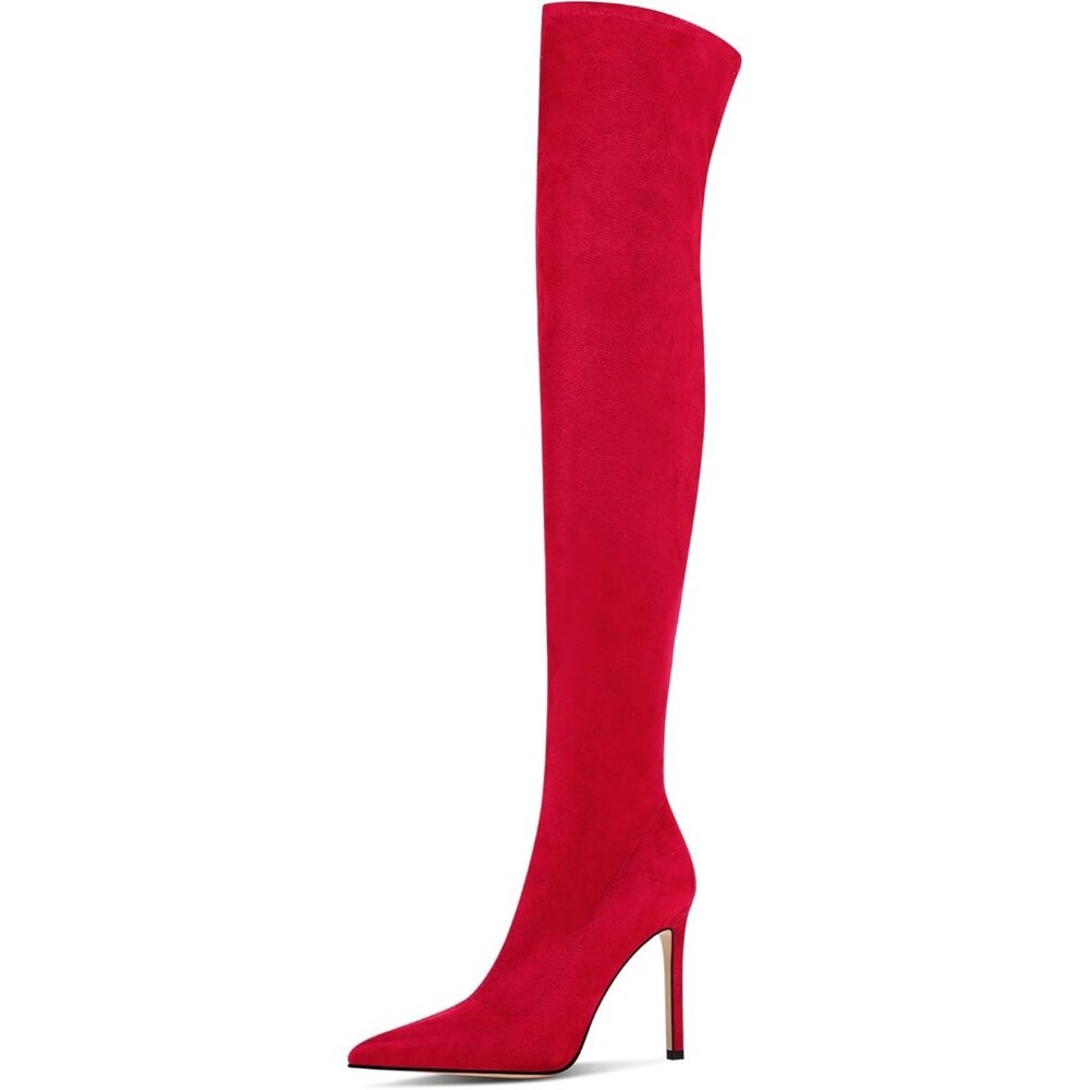 Women's Red Over the Knee Boots Suede High Heel Thigh High Boots Pointed